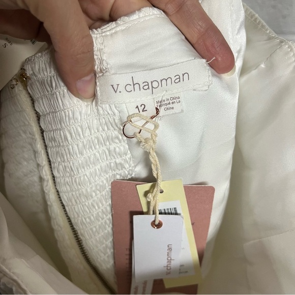 V. Chapman June Strapless White Bridal Floral Brocade Maxi Wedding Dress 12 NWT - Picture 8 of 11